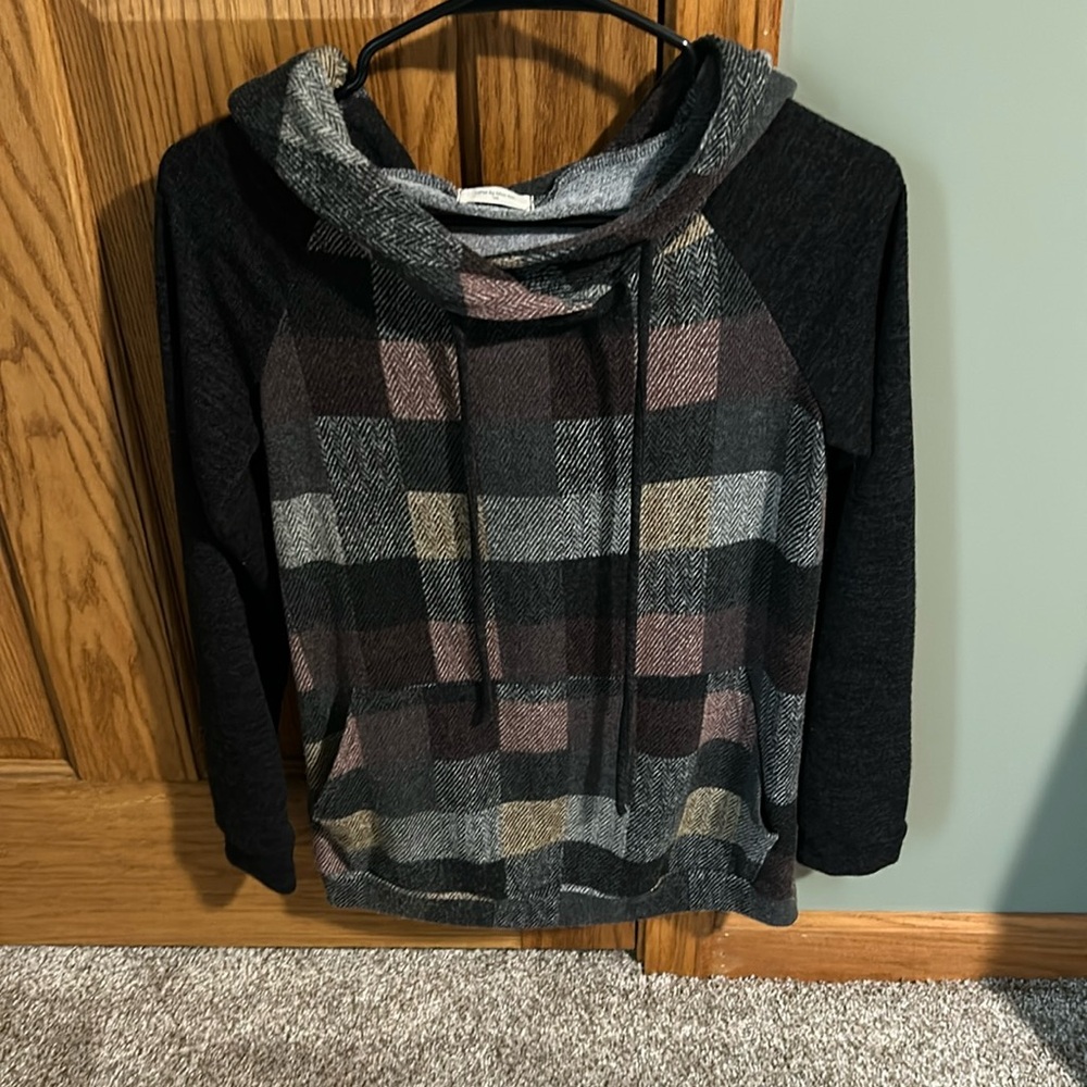 12 PM by Mon Ami Checkered Plaid Hoodie Sz Small